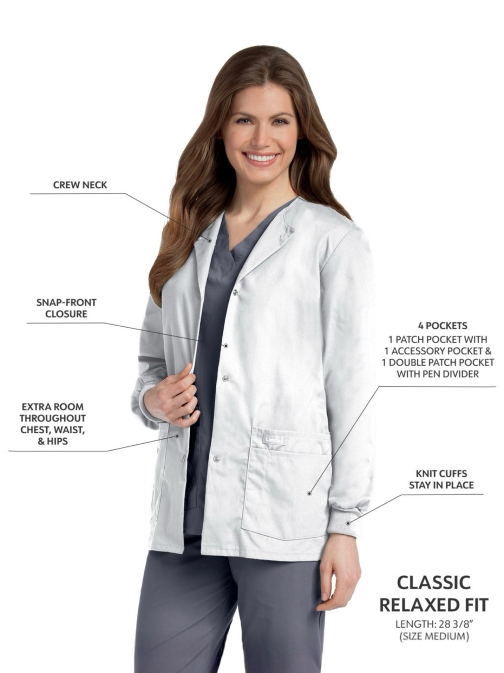 Landau Essentials White 4 Pocket Warm Up Scrub Jacket XL NWT - Picture 4 of 16